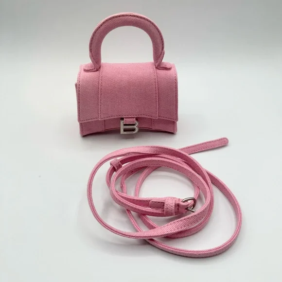 Balenciaga Pink Mini Denim Hourglass Top Handle Crossbody Bag - Picture 11 of 15